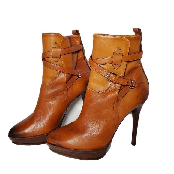 Ralph Lauren Collection Ankle Boots Brown Leather Platform 4.5" Heel EUR 39.5